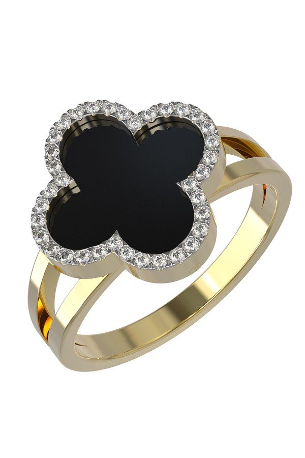 Кольцо из лимонного золота c бриллиантами и ониксом