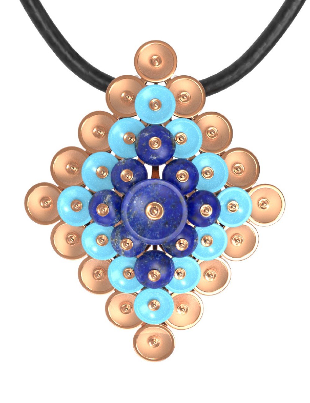 Подвеска из золота c бирюзой и лазуритом