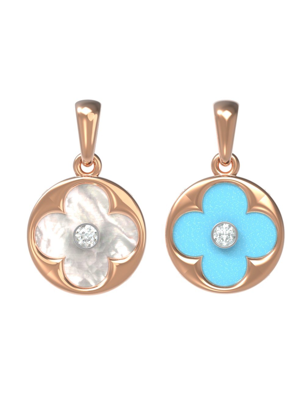 Подвеска из золота c бриллиантами, бирюзой и перламутром