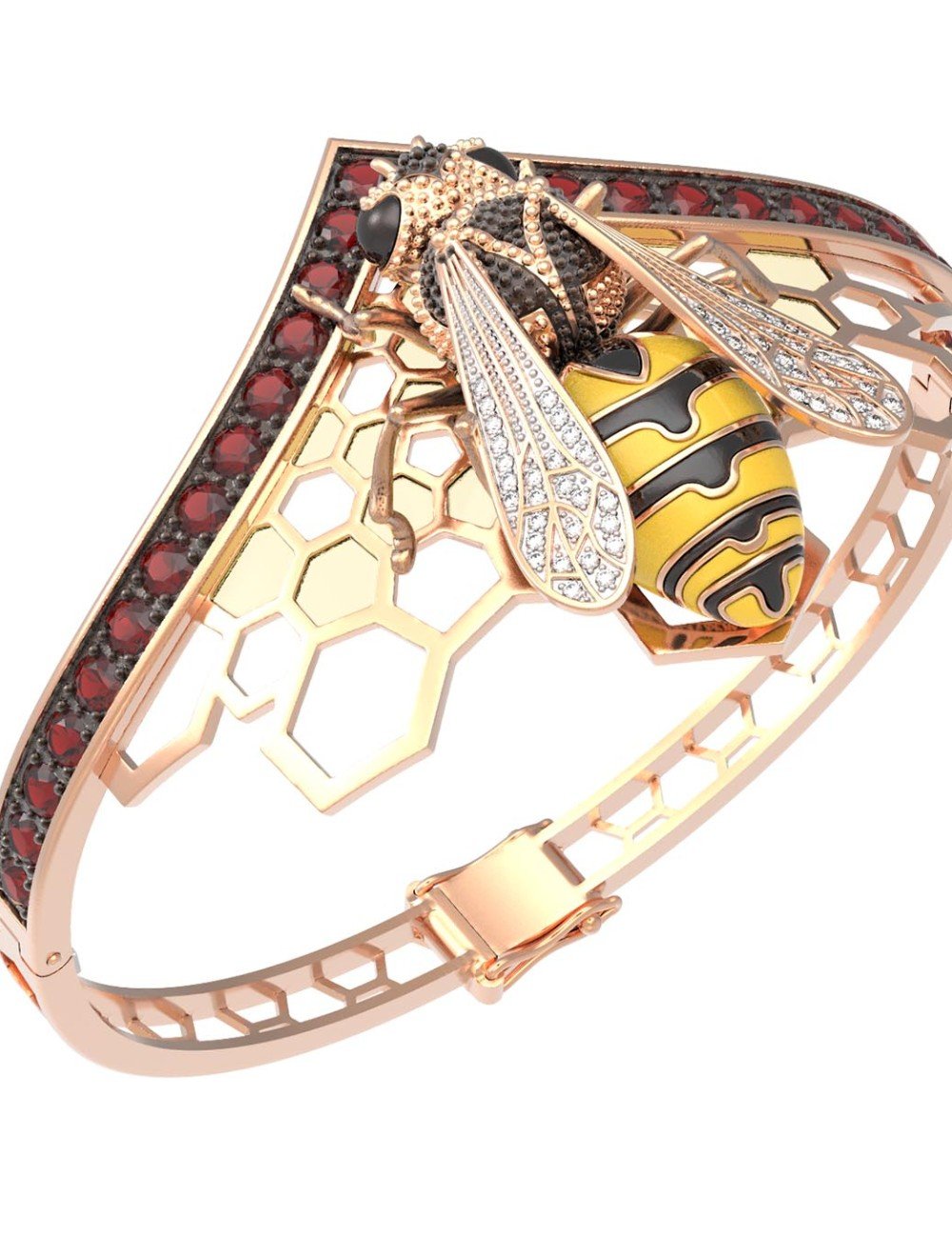 Браслет из золота c эмалью, фианитом, гранатом и эмалью