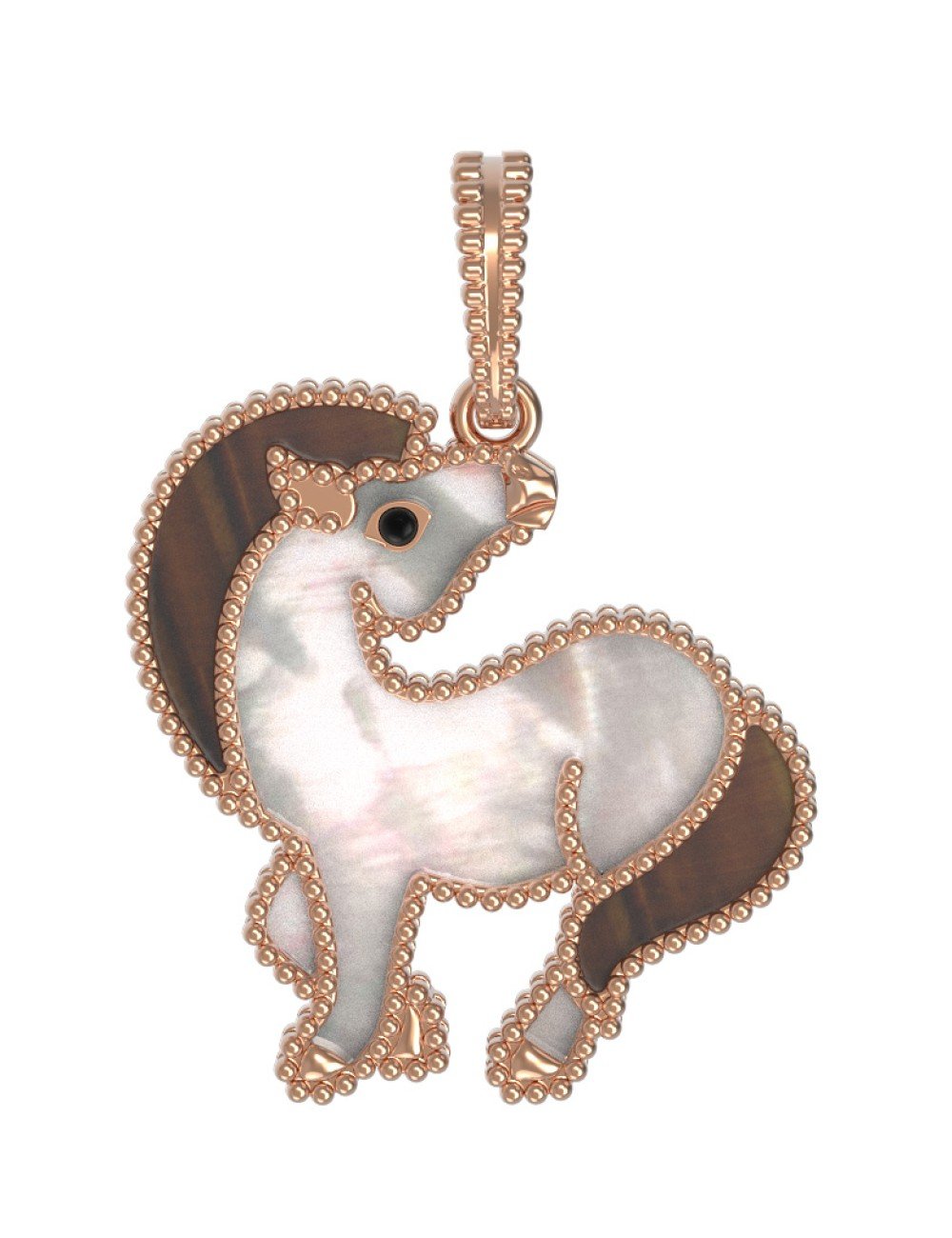 Подвеска из золота c эмалью, тигровым глазом и перламутром