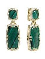 Серьги из лимонного золота c бриллиантами, рубином и малахитом