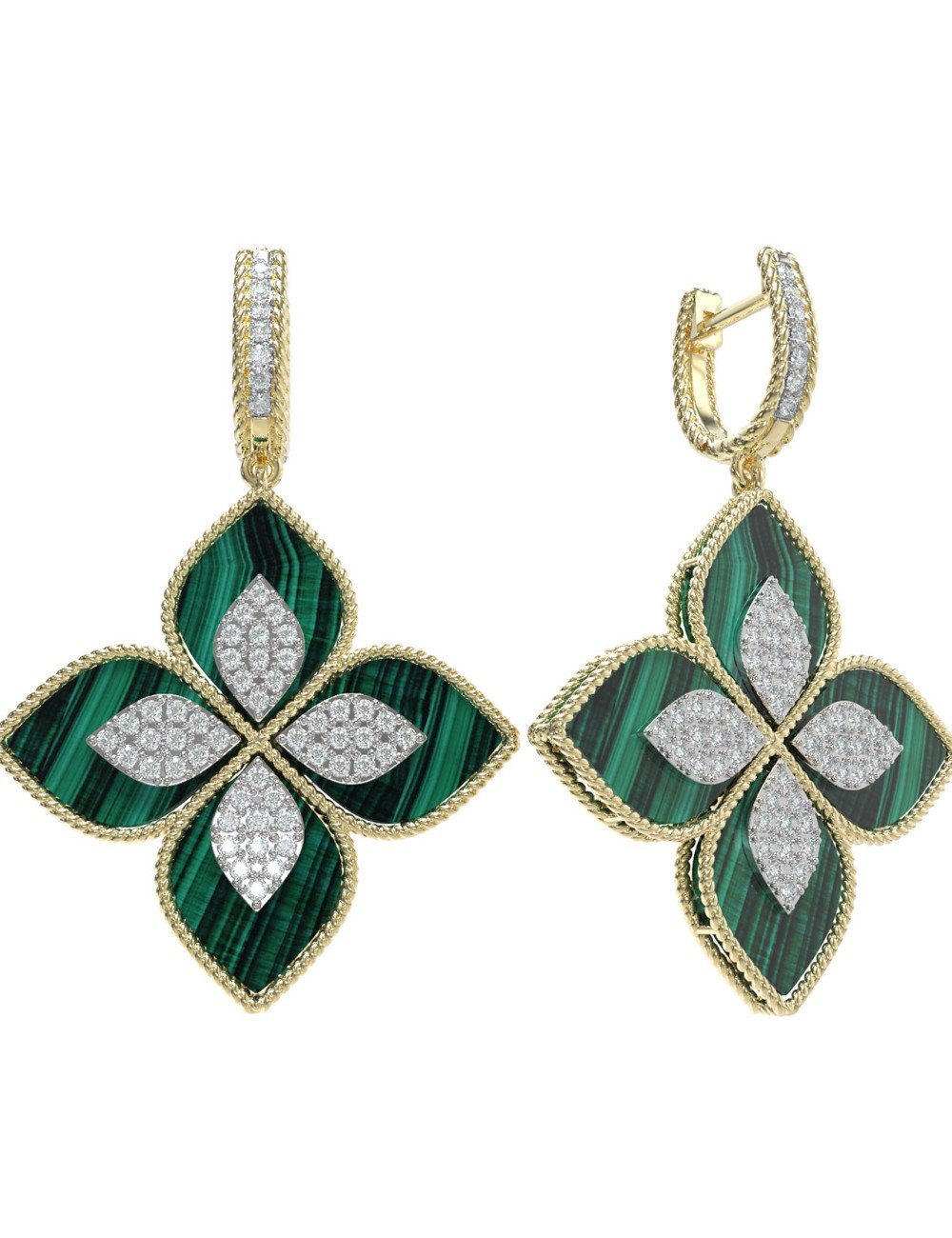 Серьги из лимонного золота c бриллиантами и малахитом