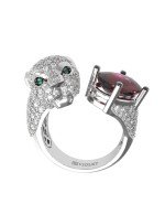 Кольцо из белого золота c бриллиантами, рубином и изумрудом