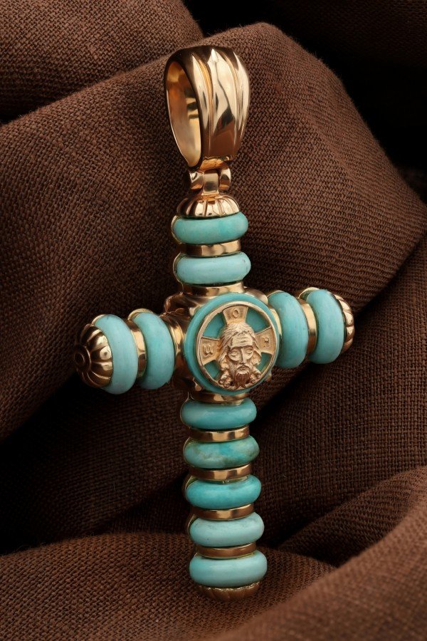 Крест из золота c бирюзой