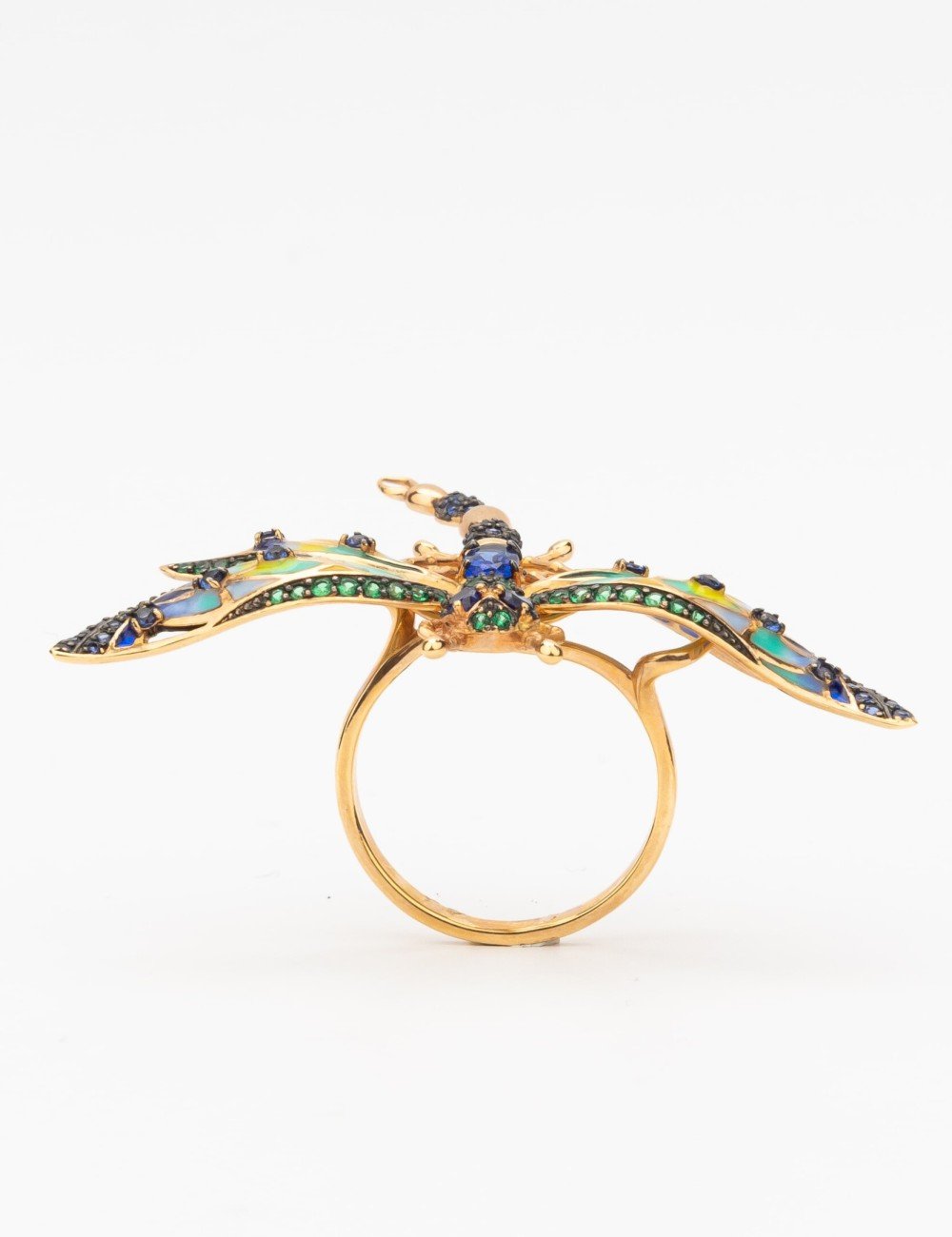 Кольцо из золота c фианитом, сапфиром и эмалью