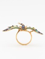 Кольцо из золота c фианитом, сапфиром и эмалью