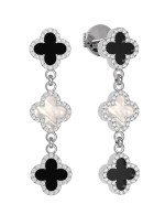 Серьги из белого золота c бриллиантами, ониксом и перламутром