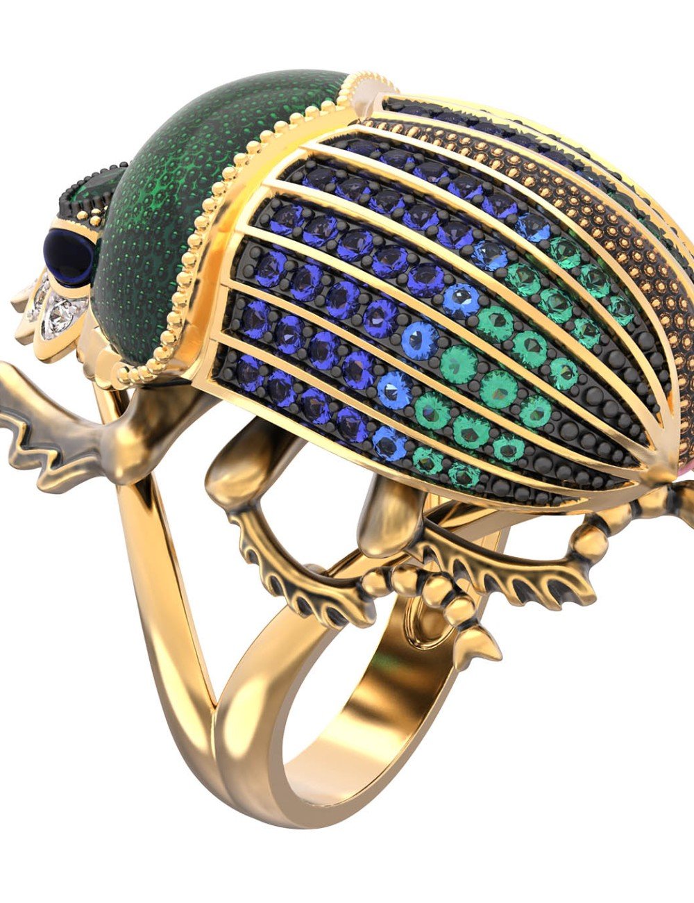 Кольцо из лимонного золота c эмалью, фианитом и турмалином