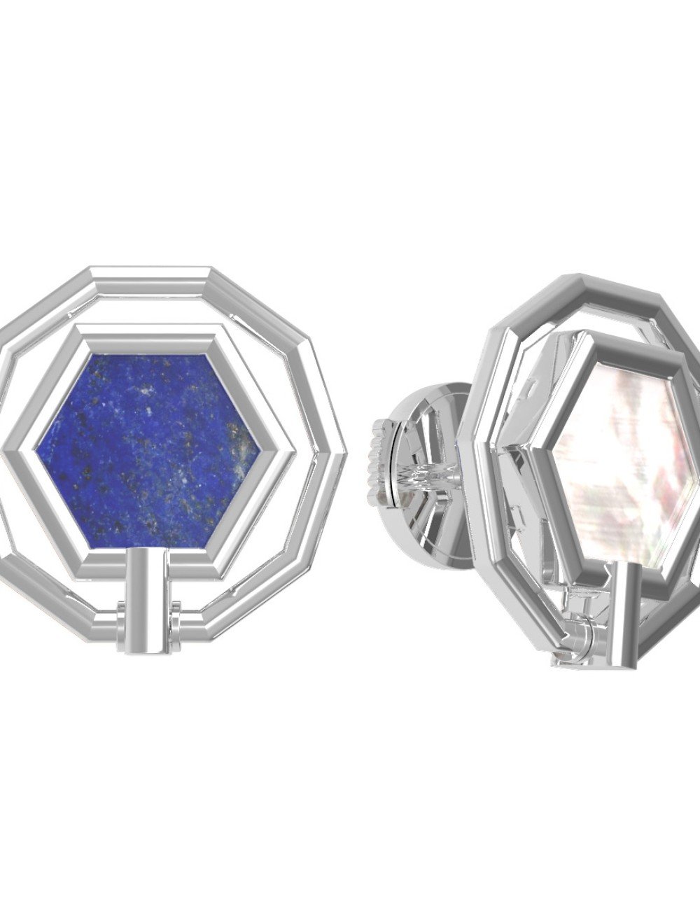 Серьги из белого золота c лазуритом и перламутром