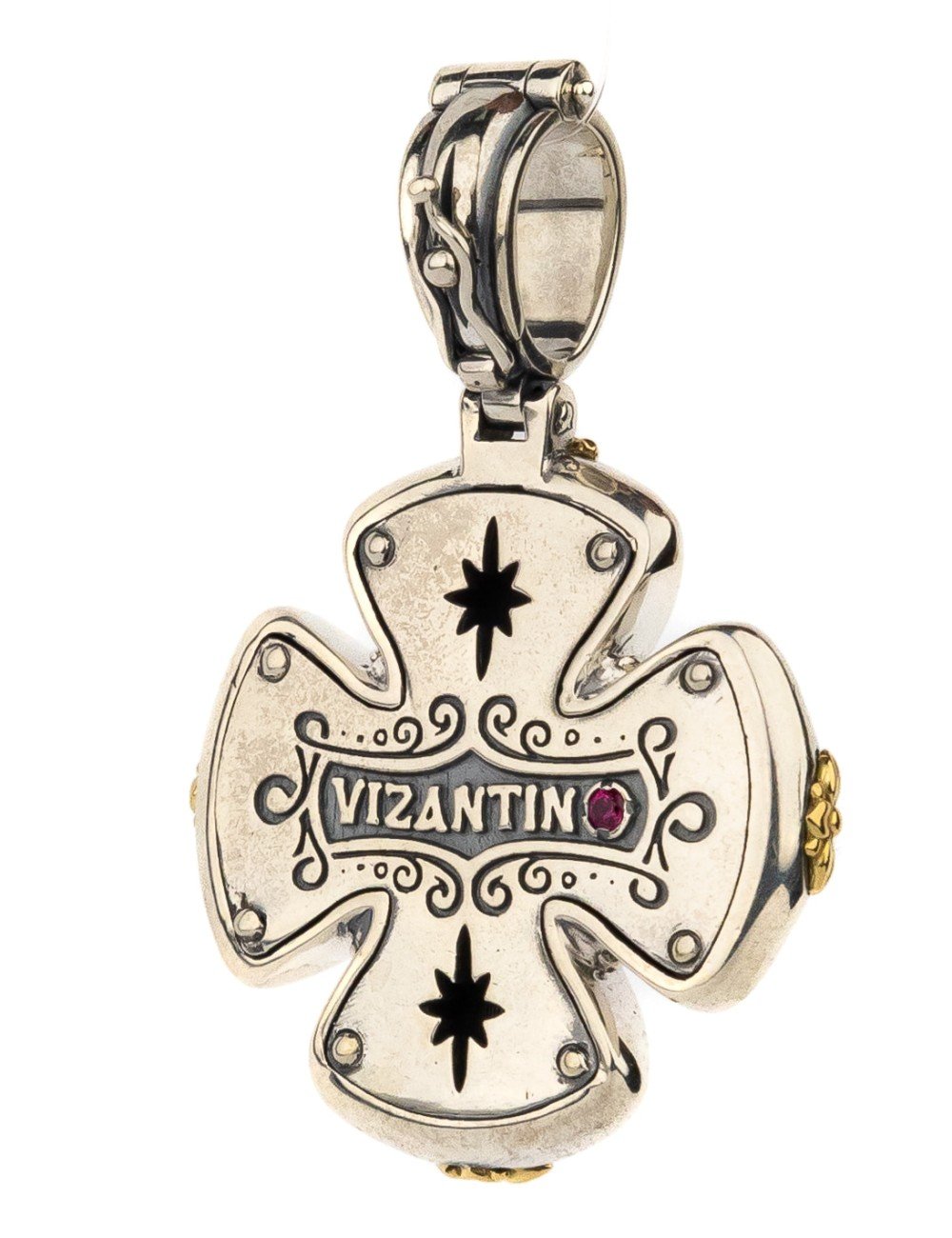 Крест из серебра и золота c фианитом, бриллиантами и рубином