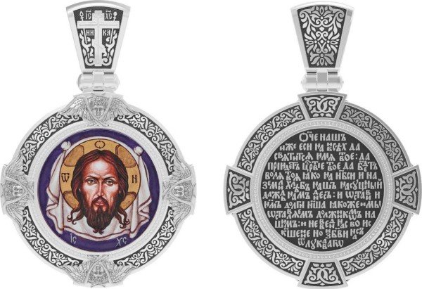 Образок из белого золота c эмалью и иконописью
