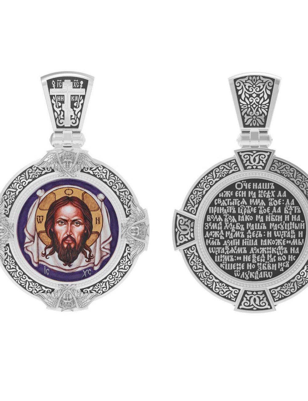 Образок из белого золота c эмалью и иконописью