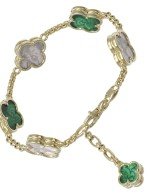 Браслет из лимонного золота c малахитом и перламутром