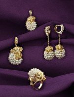 Серьги из лимонного золота c эмалью и жемчугом