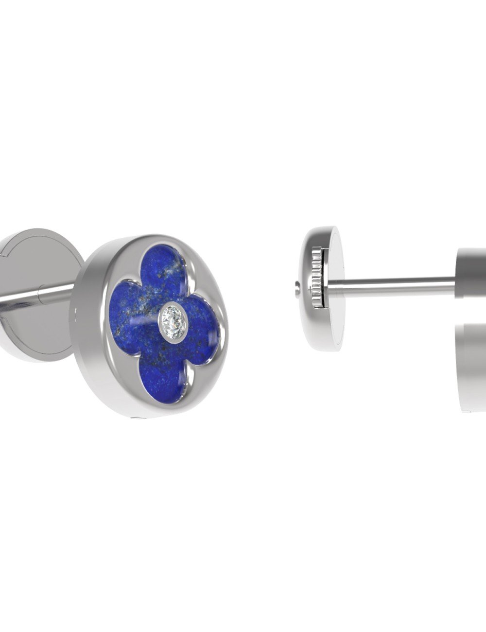 Серьги из белого золота c бриллиантами и лазуритом