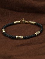 Браслет из лимонного золота c кожаным шнурком