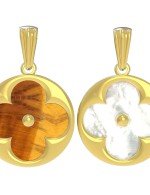 Подвеска из лимонного золота c тигровым глазом и перламутром