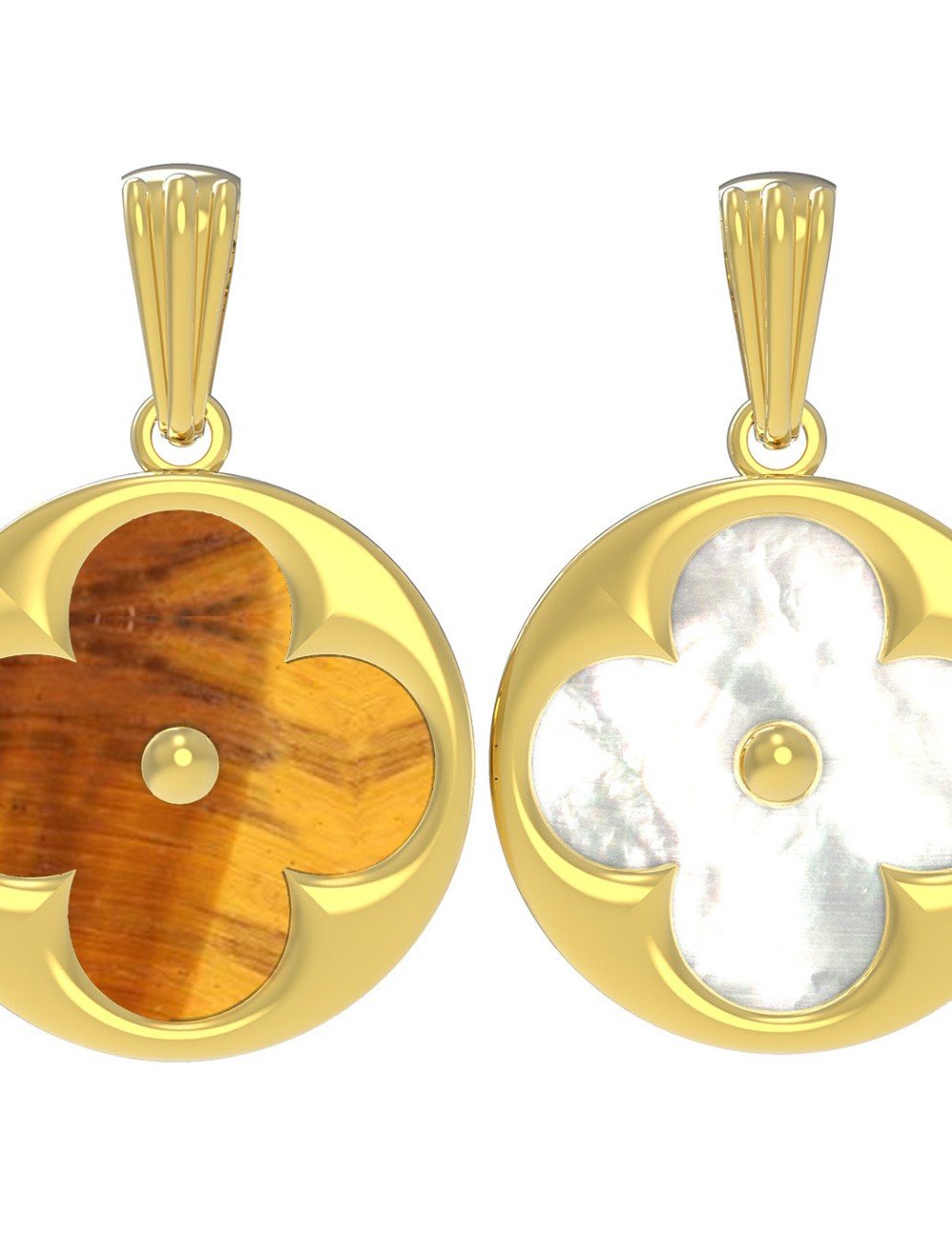 Подвеска из лимонного золота c тигровым глазом и перламутром