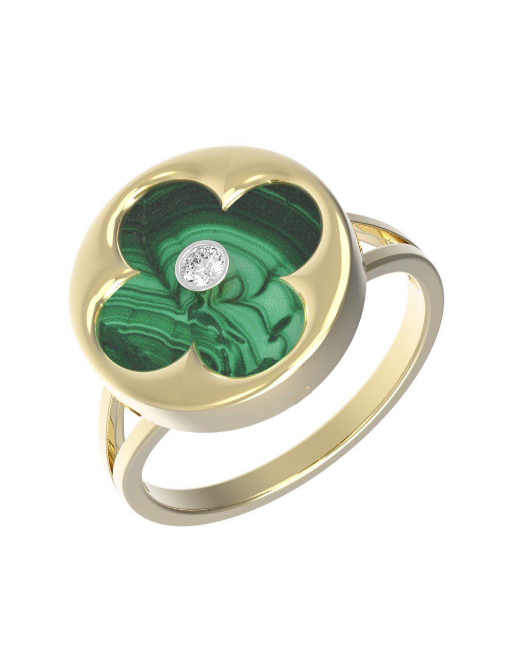 Кольцо из лимонного золота c бриллиантами и малахитом