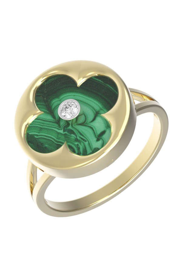 Кольцо из лимонного золота c бриллиантами и малахитом