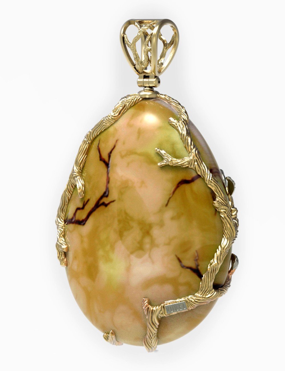 Подвеска из лимонного золота c росписным янтарём