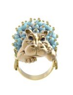 Кольцо из лимонного золота c эмалью и бирюзой