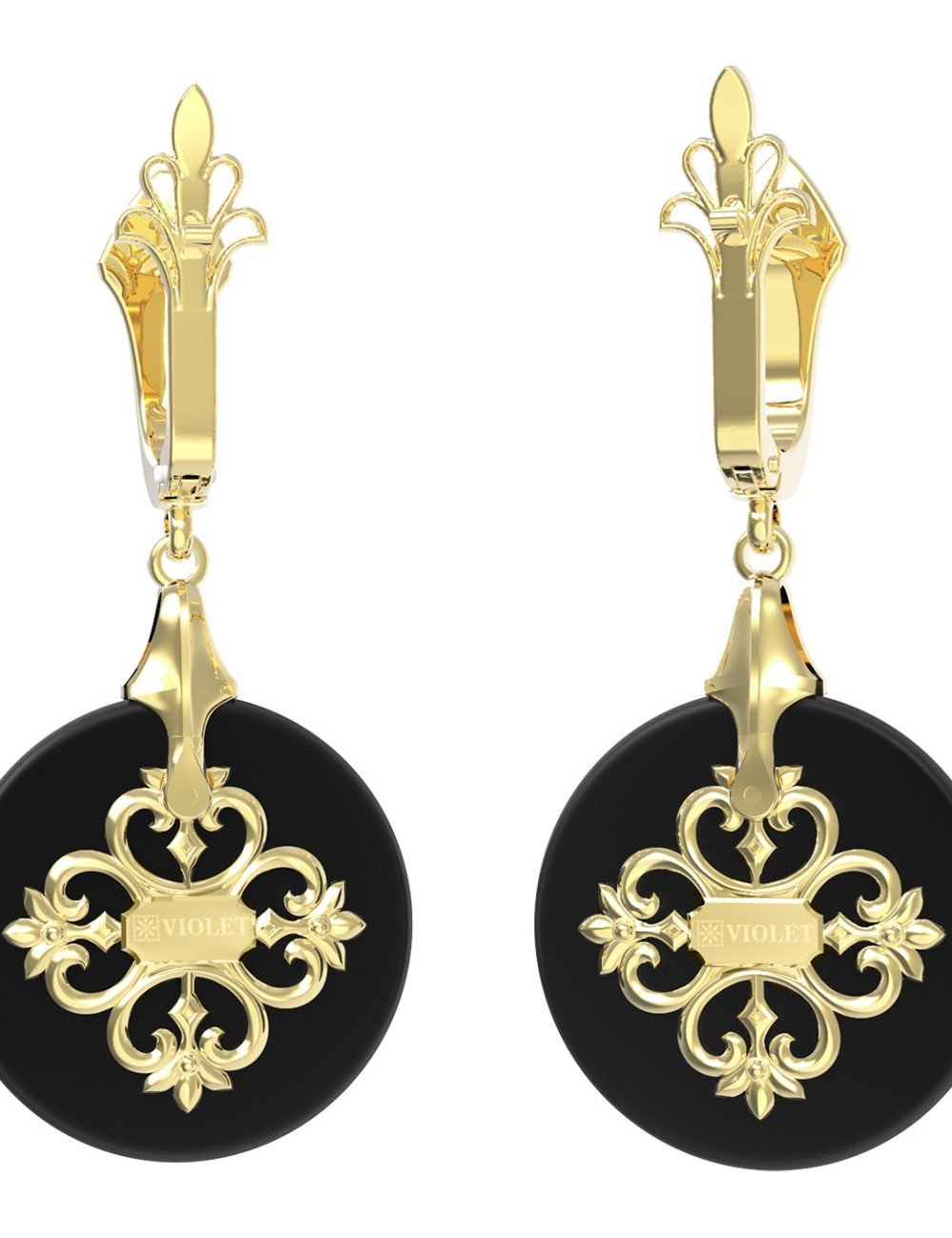 Серьги из лимонного золота c ониксом