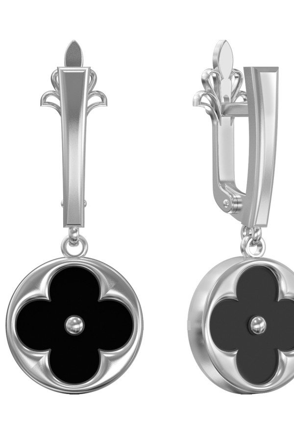 Серьги из белого золота c ониксом