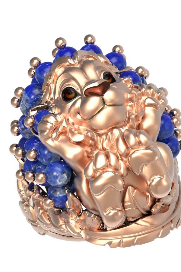 Кольцо из золота c эмалью и лазуритом