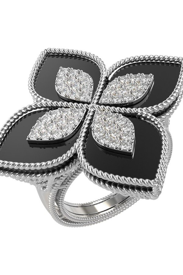 Кольцо из белого золота c бриллиантами и ониксом