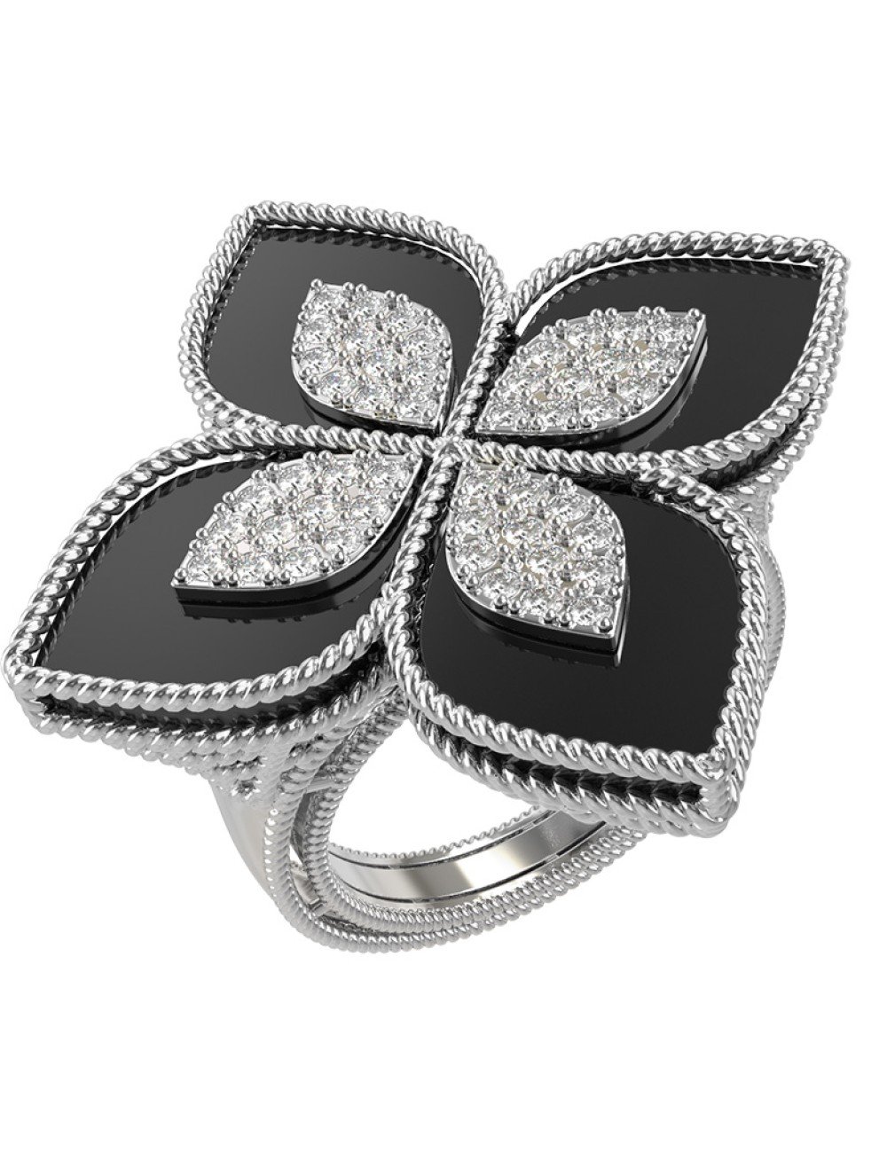 Кольцо из белого золота c бриллиантами и ониксом