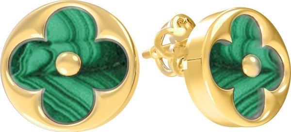 Серьги из лимонного золота c малахитом