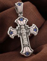 Крест из белого золота c эмалью и сапфиром