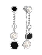 Серьги из белого золота c ониксом и перламутром