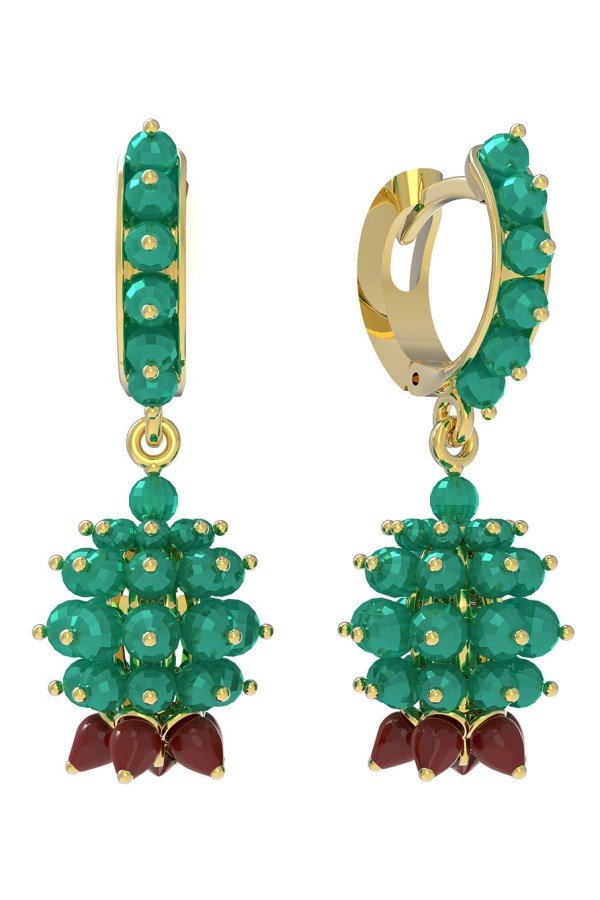 Серьги из лимонного золота c гранатом, хризопразом и кораллом