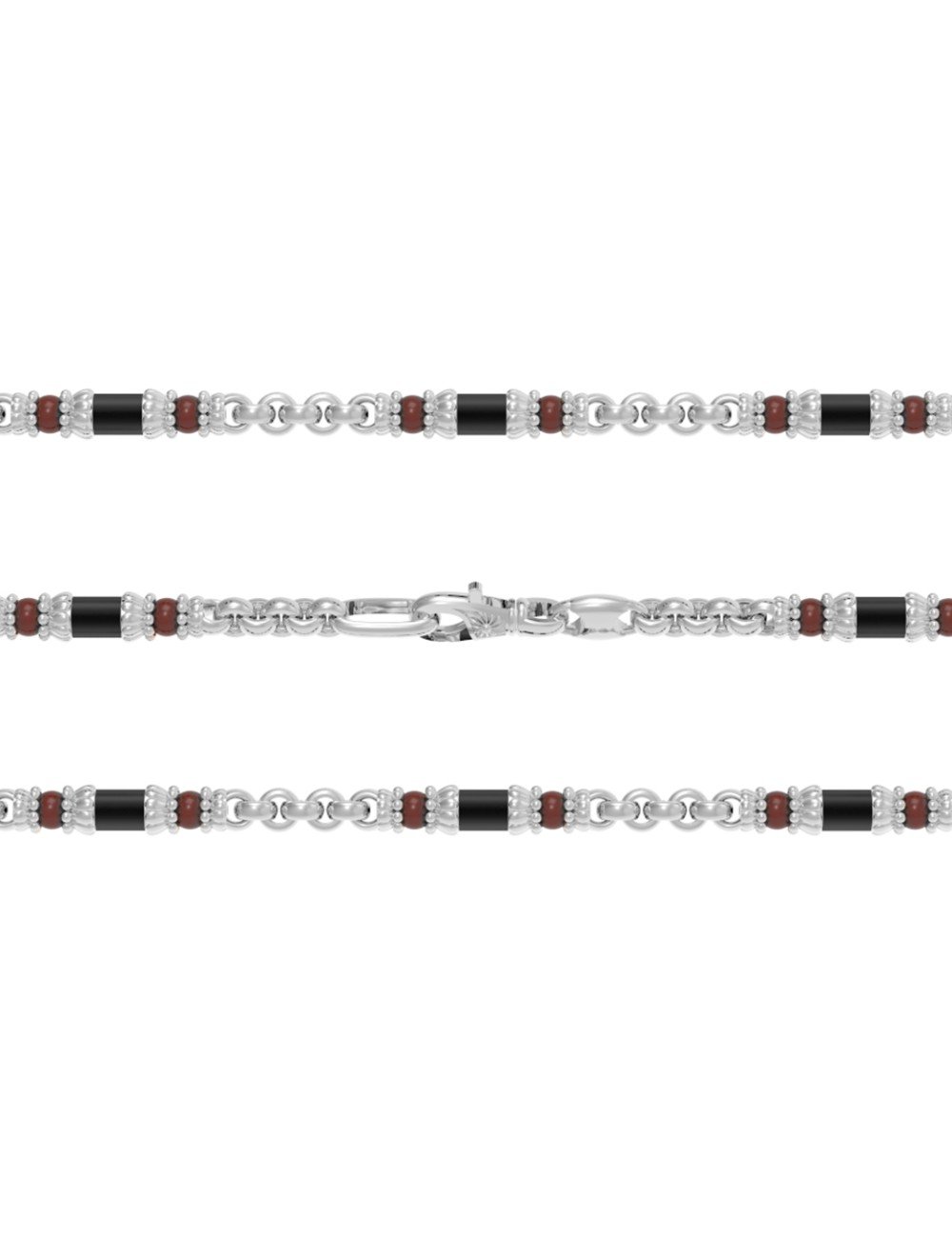 Цепь из белого золота c ониксом и кораллом