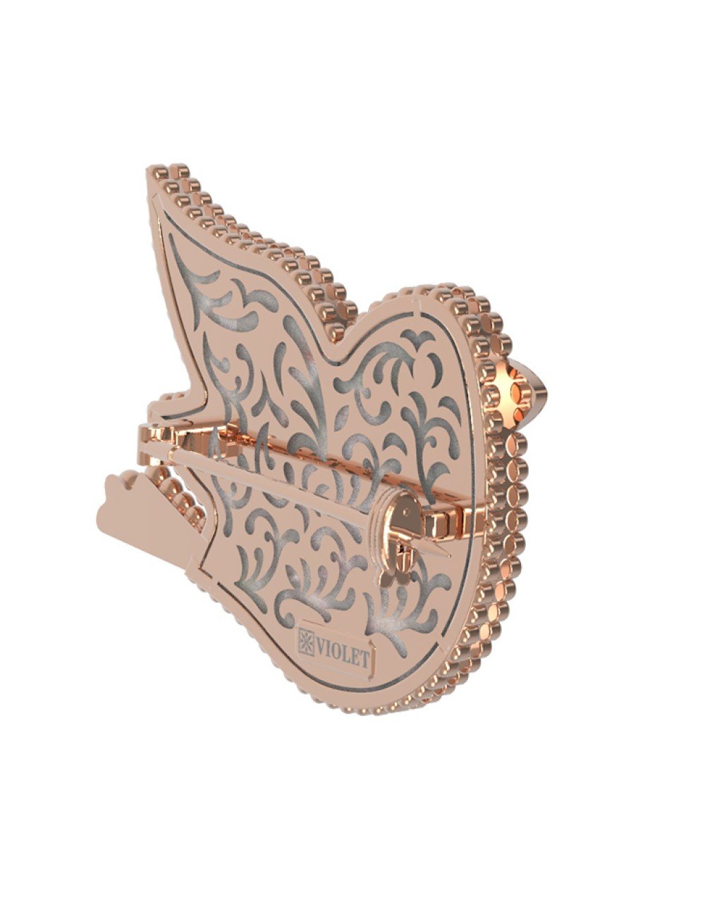 Брошь из золота c эмалью и перламутром