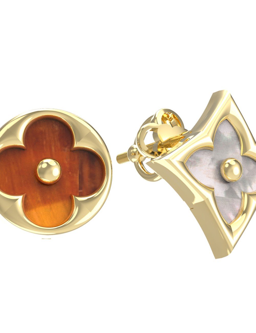 Серьги из лимонного золота c тигровым глазом и перламутром
