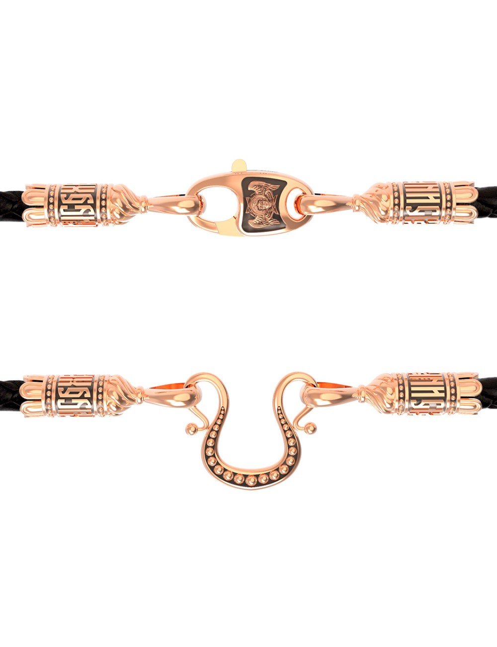 Гайтан из золота c кожаным шнурком