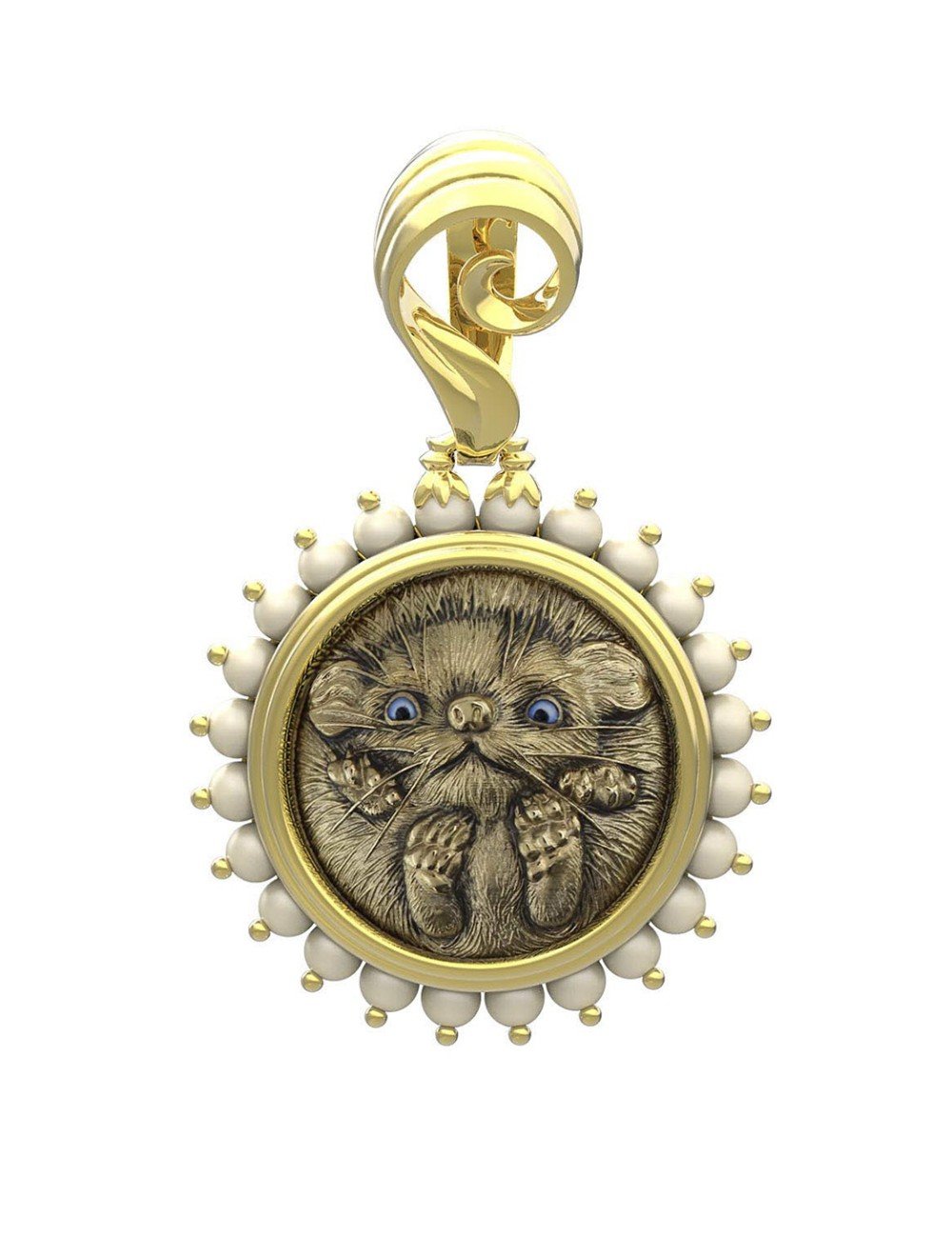 Подвеска из лимонного золота c эмалью и жемчугом