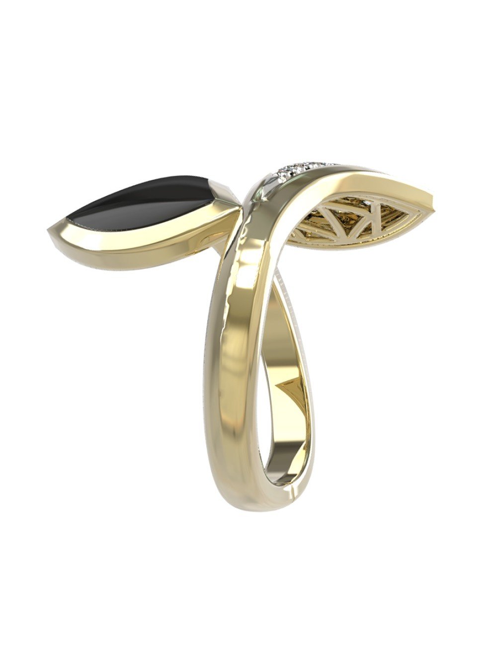 Кольцо из лимонного золота c бриллиантами и ониксом