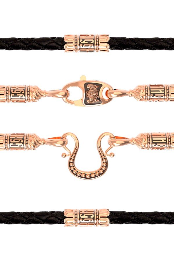 Гайтан из золота c кожаным шнурком