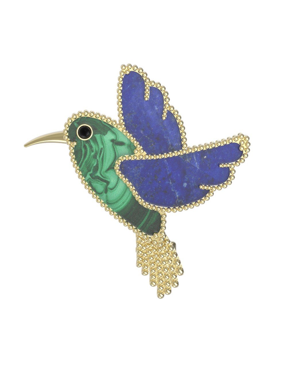 Брошь из лимонного золота c эмалью, лазуритом и малахитом