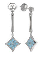 Серьги из белого золота c фианитом и бирюзой