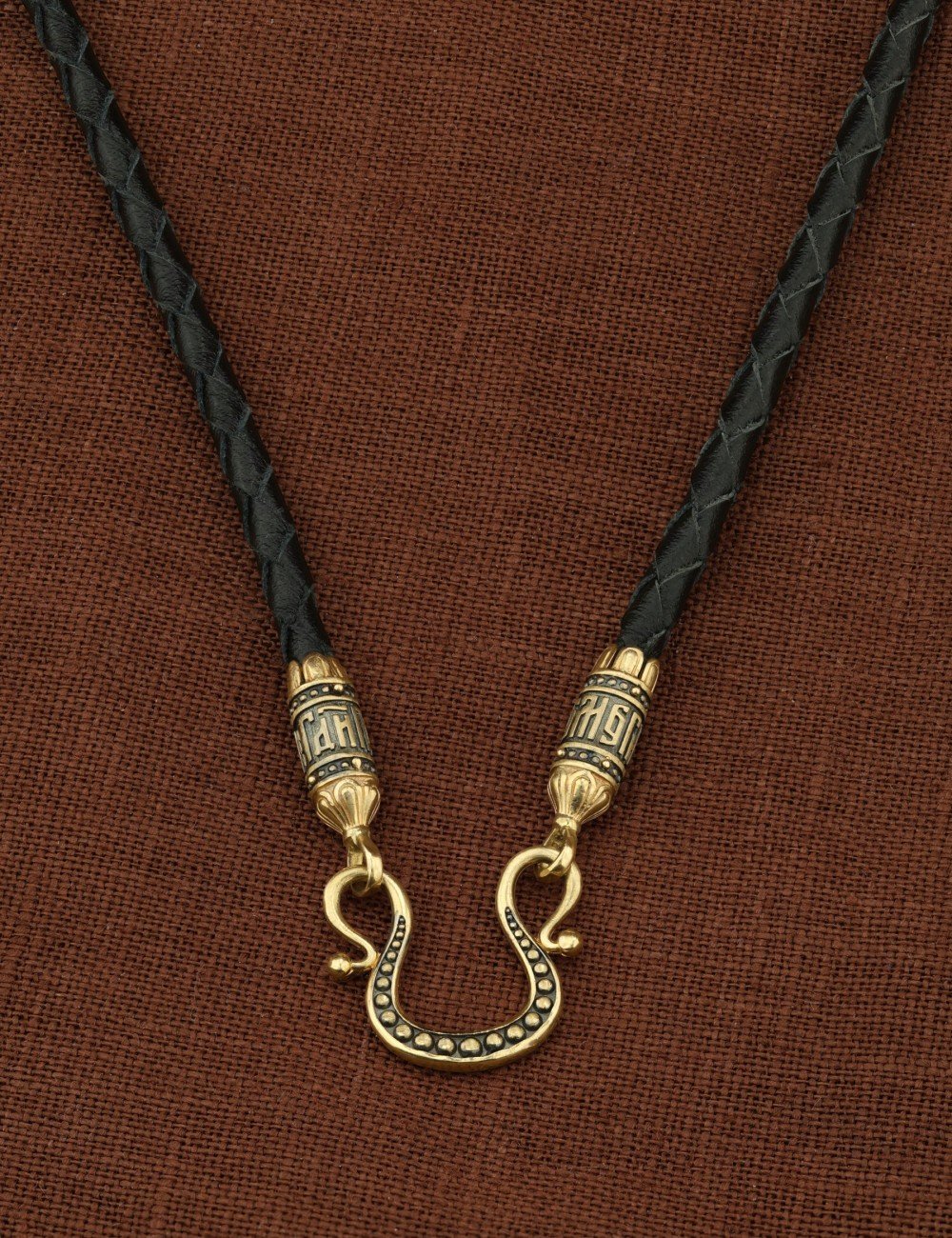 Гайтан из лимонного золота c кожаным шнурком