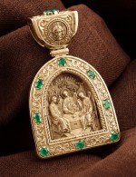 Образок из лимонного золота c эмалью и хризопразом