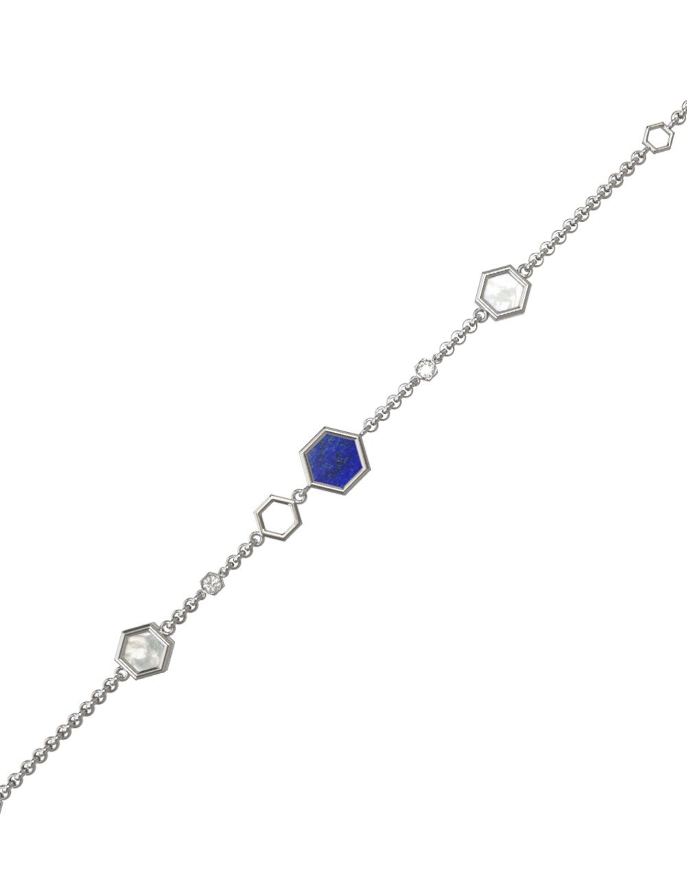 Браслет из белого золота c бриллиантами, лазуритом и перламутром