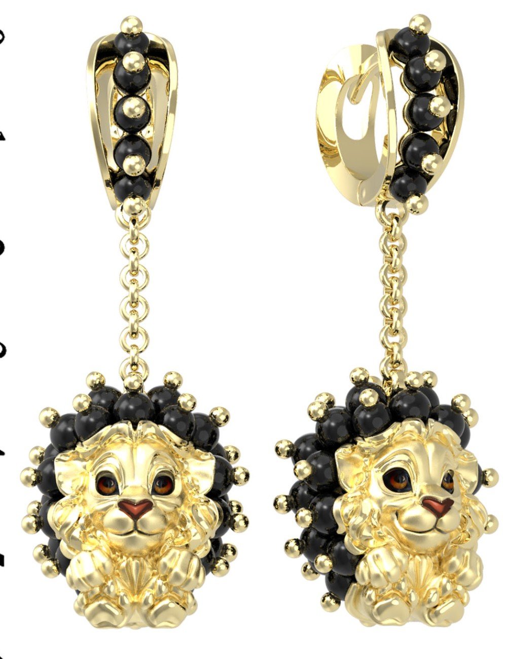 Серьги из лимонного золота c эмалью и ониксом