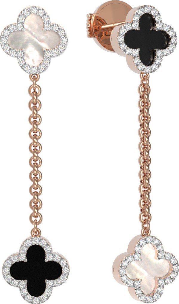 Серьги из золота c бриллиантами, ониксом и перламутром